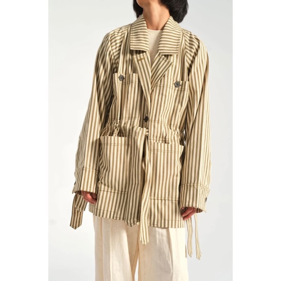 Mara Hoffman Jackets & Blazers - Mara Hoffman Olive Arlo Canvas Waist Tie Oversized Striped Jacket